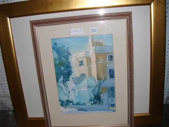 Cecil Rice (20C), limited edition print, Farmhouse in a landscape, 85/300 & a watercolour by John Bastin